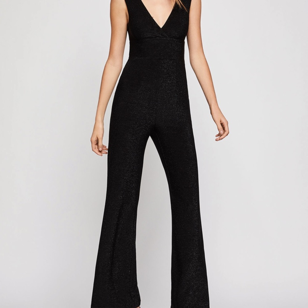 Deep V metallic black jumpsuit!